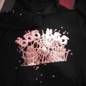 Pink and Black Crewneck Sweater with Urban Graphic Design